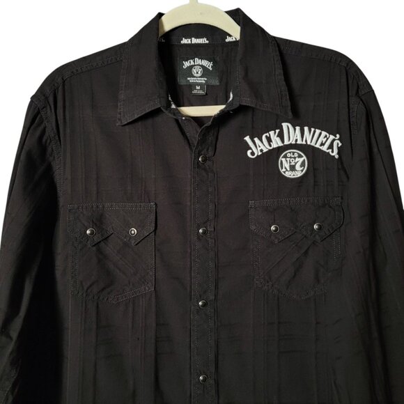 Jack Daniels Mens Black Western Embroidered Long Sleeve Pearl Snap Shirt Medium - Picture 3 of 9